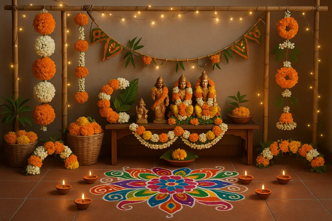When flowers, lights, and devotion meet, every corner becomes a temple.